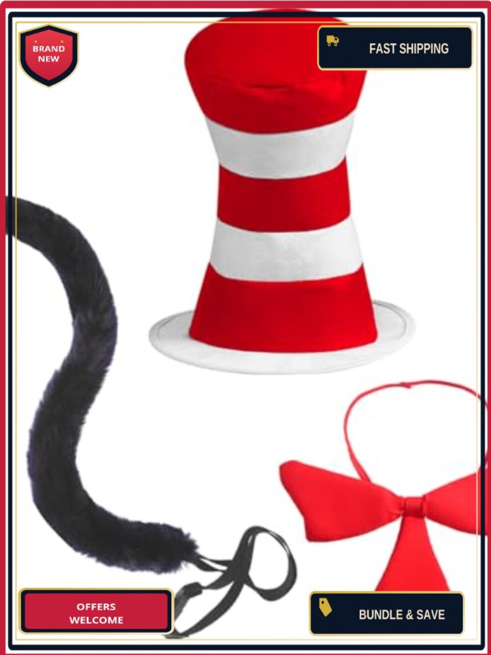 Halloween Costume Accessory Set Non-Woven Hat Bow Tie Tail Party Dress Up